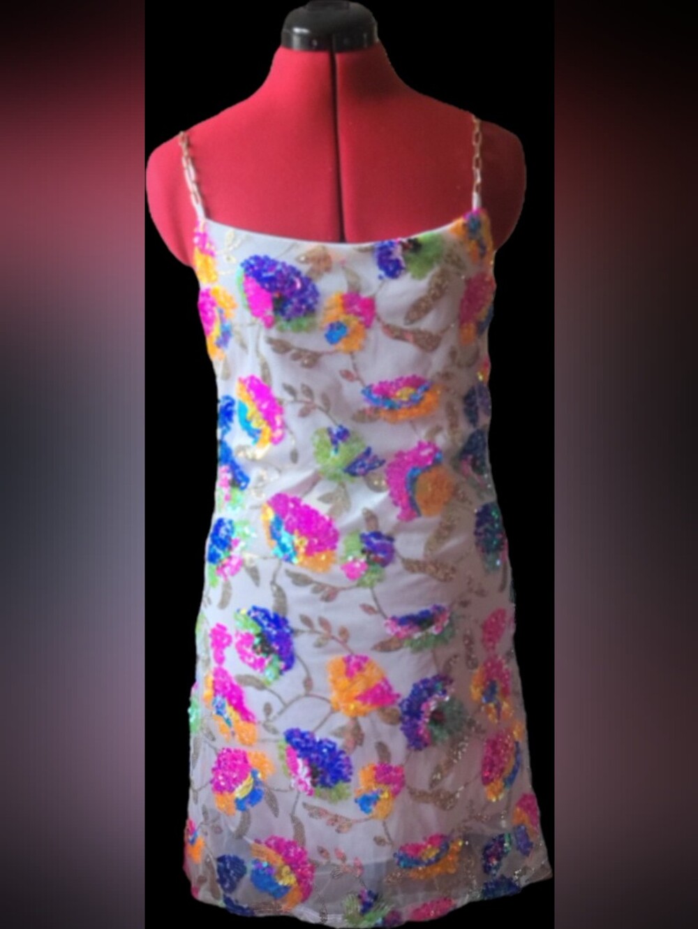 Sequin Floral Slip Dress in White with Multicolor Sequins